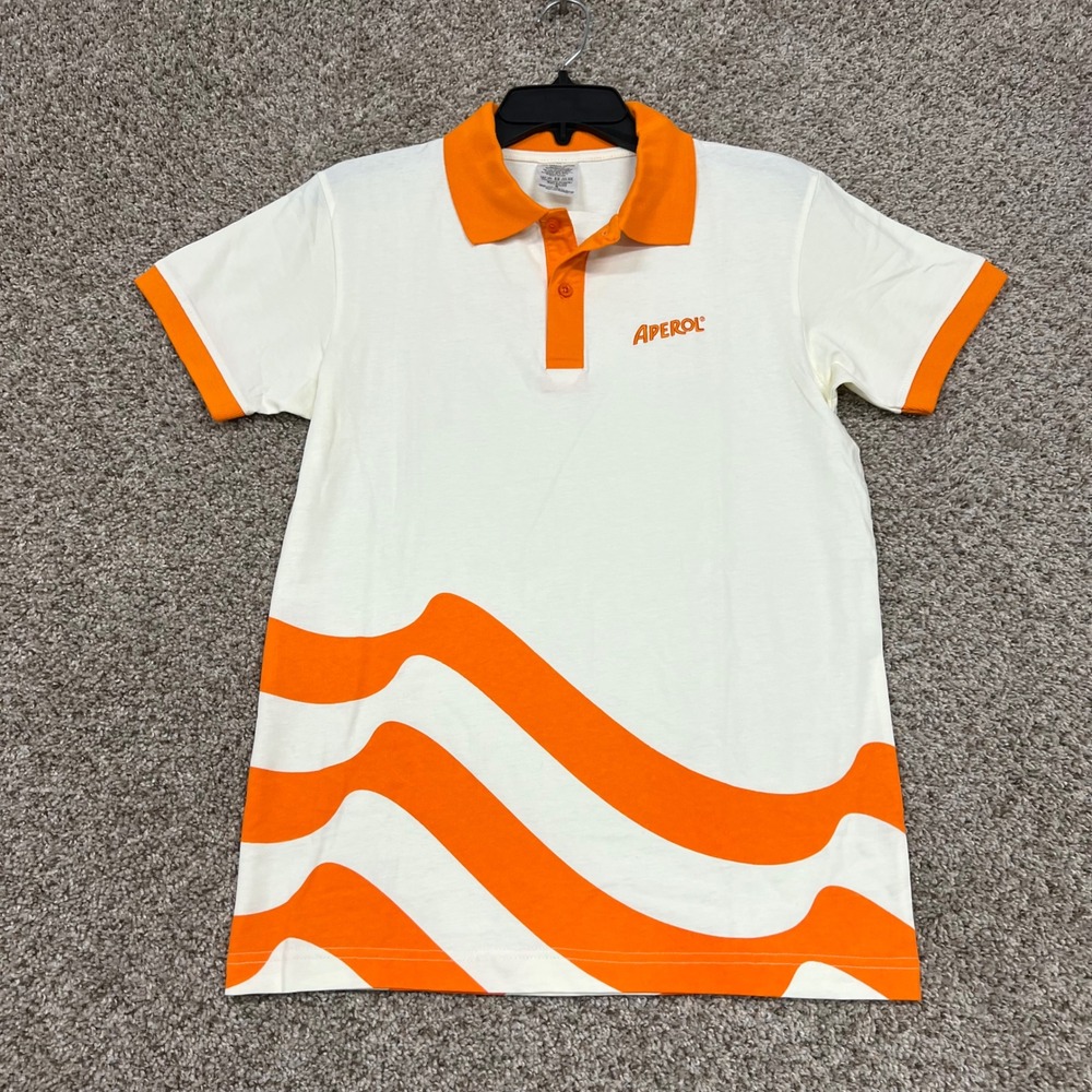 Aperol Spritz Mens Polo Shirt Small White Orange Organic Cotton Graphic AP-A1301